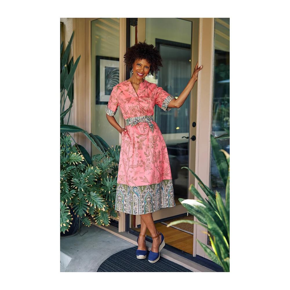 Beautiful By Lawrence Zarian Womens Shirt Dress 3XP Belted Floral Short Sleeve